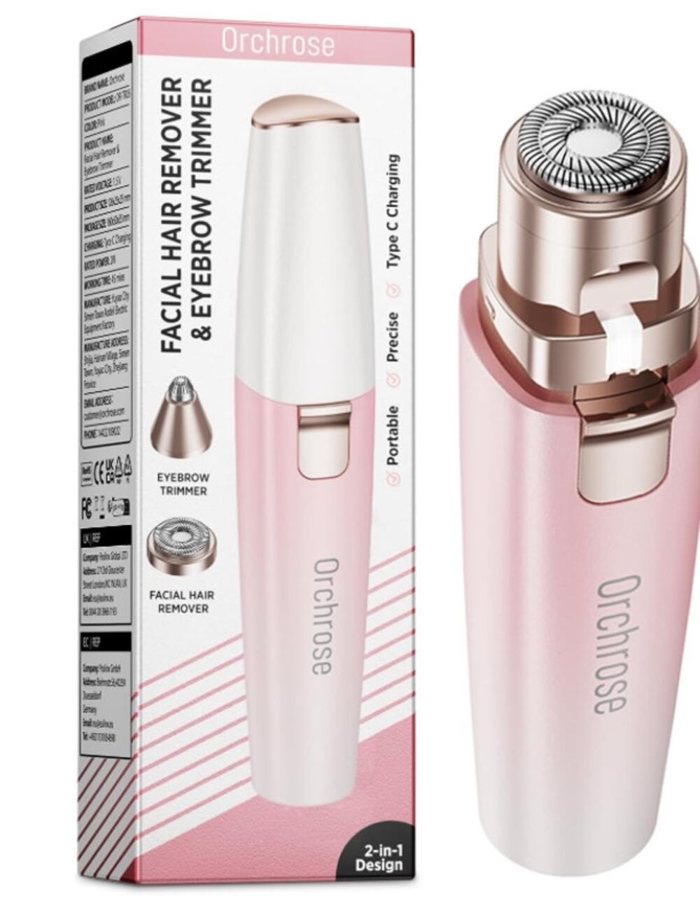 Rechargeable Facial Hair Remover 2-in-1 Device for Shaping Eyebrows&Remove Hair